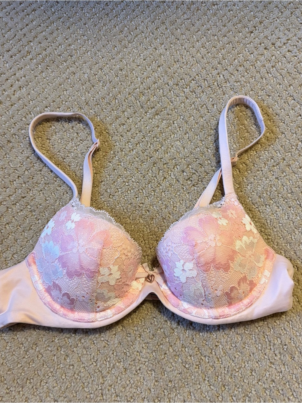 Victoria's Secret light pink floral lined demi bra